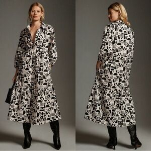 Anthropologie The Bettina Tiered Shirt Dress by Maeve Large